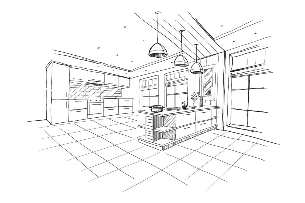 Cocina interior plano